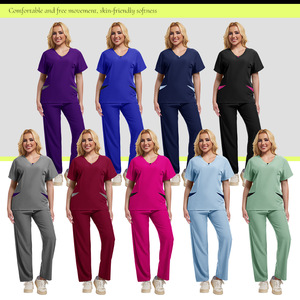 Women <b>Scrub</b> <b>Set</b> Short Sleeve Light Blue V Neck Moisture Wicking Hospital Uniforms Split <b>Set</b> For Medical Staff - Product Image 4