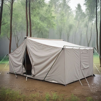 Grande tente murale en toile monocouche quatre saisons, coupe-vent, avec poteaux en acier et tissu en coton, une chambre et un salon pour le camping