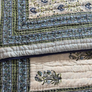 New Handloom Kantha Design Cotton Block Print <b>Quilted</b> Luxury Oversized <b>Throw</b> Blanket SoftBed Coverlet Cotton Fabric Dressmaking - Product Image 1