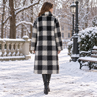 Manteau long en fausse fourrure à carreaux Buffalo, col châle, ouvert sur le devant, avec poches plaquées et ceinture, coupe oversize, pour l'automne et l'hiver, style urbain