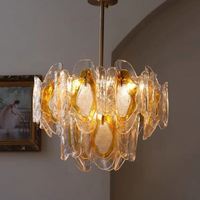 Lámpara Colgante de Cristal Artístico Transparente Ámbar, Estilo Retro Moderno Francés Americano, Impresa en 3D, para Espacios Grandes, E12