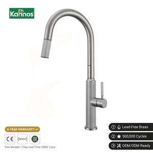 Pull Down Kitchen Faucet <b>Brushed</b> Stainless Single Handle High Arc Spout 360 Swivel Hot Cold Water Mixer <b>Deck</b> Mounted Luxury - Product Image 1