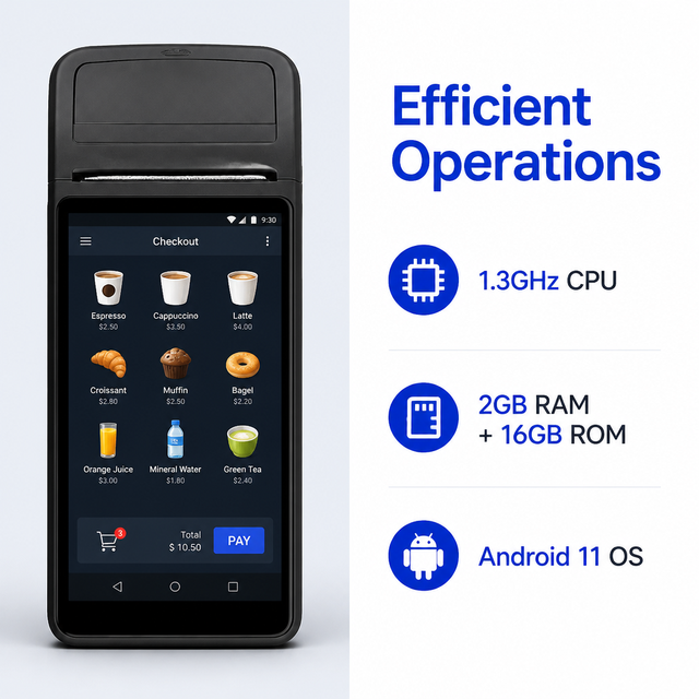 Longfly Android Handheld POS Terminal 3GB RAM 16GB Storage 5MP Camera Built-in 58mm Thermal Printer 1D Barcode Scanner 4G Mobile