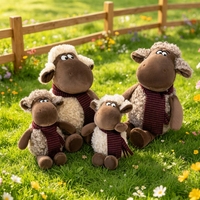 Boneka Domba Keriting Lucu Grosir Pabrik dengan Syal, Boneka Hewan Domba Lembut untuk Hadiah Natal Anak-anak