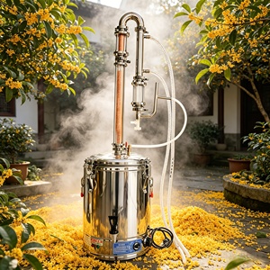 Alambic de distillation domestique 20L avec dôme en cuivre et fût Thumper pour la distillation d'alcool et l'extraction d'huiles essentielles - Product Image 1