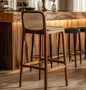 Taburetes de Bar Modernos de Lujo de Estilo Nórdico, de Madera de Fresno, con Tejido de Ratán y Cuero Sintético, para Cocina, Sala de Estar, Dormitorio, Escuela - Product Image 4