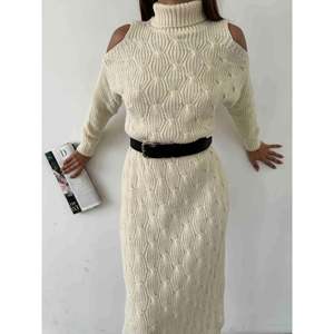 Vestido de punto con cinturón 1504 - Color hueso - Product Image 4