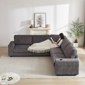 110-Inch Oversized Corduroy Convertible L-Shaped Corner Sofa Set with Two <b>Storage</b> Spaces <b>USB</b>-C Port Cup Holder - Product Image 6