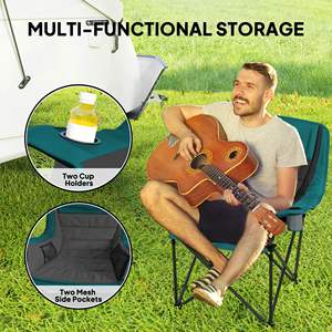 เก้าอี้พับพกพาสำหรับตั้งแคมป์ สีดำ ผ้าอ็อกซ์ฟอร์ด เบาะนั่งบุนวม ที่วางแก้ว ช่องเก็บของด้านข้าง ใช้สำหรับสวนกลางแจ้ง - Product Image 6