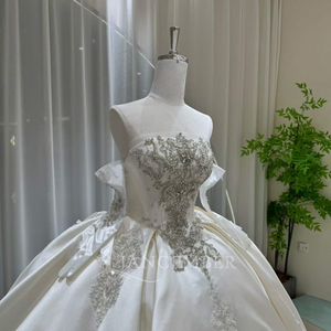 Lsoy058 Ivory Modern <b>Wedding</b> Dress Sweetheart Neckline Backless Crystal Beaded Baroque Embroidery Satin Ball Gown Chapel Train - Product Image 3