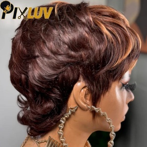 Pelucas <span class=keywords><strong>de</strong></span> Cabello Humano al por Mayor, Peluca Corta <span class=keywords><strong>de</strong></span> Cabello Natural con Corte Pixie, Color <span class=keywords><strong>Piano</strong></span>, Sin Pegamento, Hecha a Máquina, con Flequillo, Estilo <span class=keywords><strong>Cola</strong></span> <span class=keywords><strong>de</strong></span> Lobo Corta - Product Image 2