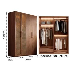 European <strong>Pine</strong> Board Coat Cabinet <strong>Solid</strong> Wood Handle Rattan Door Enf Grade Walnut Bedroom Furniture Home Storage <strong>Wardrobes</strong> - Product Image 5