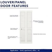 Porte pliante à persiennes intérieures en bois moderne sur mesure 24x80 avec charnières, utilisation hôtelière, construction en MDF, surface finie décorée