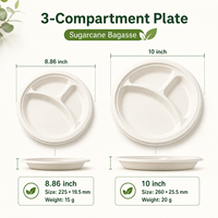 Assiette Compostable Populaire à 3 Compartiments en Bagasse de Canne à Sucre pour Repas Scolaires et Restauration Rapide