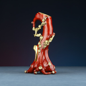 Copper Plum Blossom Tree Stump <b>Vase</b> Handmade Traditional Home Decoration Living Room Entryway Ornament - Product Image 2