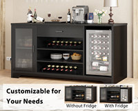 Buffet moderne noir de 70 pouces avec grand espace pour réfrigérateur, rangement pour café, vin et spiritueux, pour cuisine et salle à manger, en bois massif