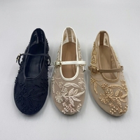 Chaussures Mary Jane tendance 2026 en maille brodée florale pour femme, ballerines de luxe à perles, élégantes et respirantes, idéales pour mariage et soirée