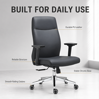 Chaise de bureau exécutive ergonomique moderne en cuir PU, hauteur réglable, base pivotante en acier, fonction d'inclinaison, pour bureau à domicile