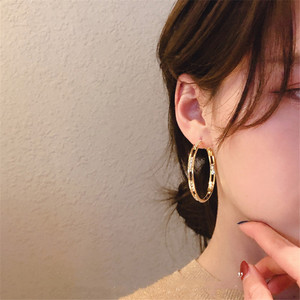 Boucles d'oreilles créoles en plaqué or pour femme, bijoux creux avec strass et cristal, grand cercle, géométriques de luxe, nouvelle collection de - Product Image 3