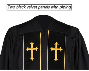 Túnicas de Graduación Escolares Negras al por Mayor, Diseño Personalizado, Estilo Wesley, para Clérigos, con Ribete Dorado, Frente de Terciopelo, Unisex, para Adultos - Product Image 2