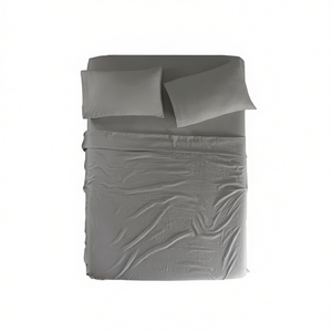 Parure de lit double Viasoft en coton lavé gris, 4 pièces, taille matrimoniale, style simple, usage domestique - Product Image 1