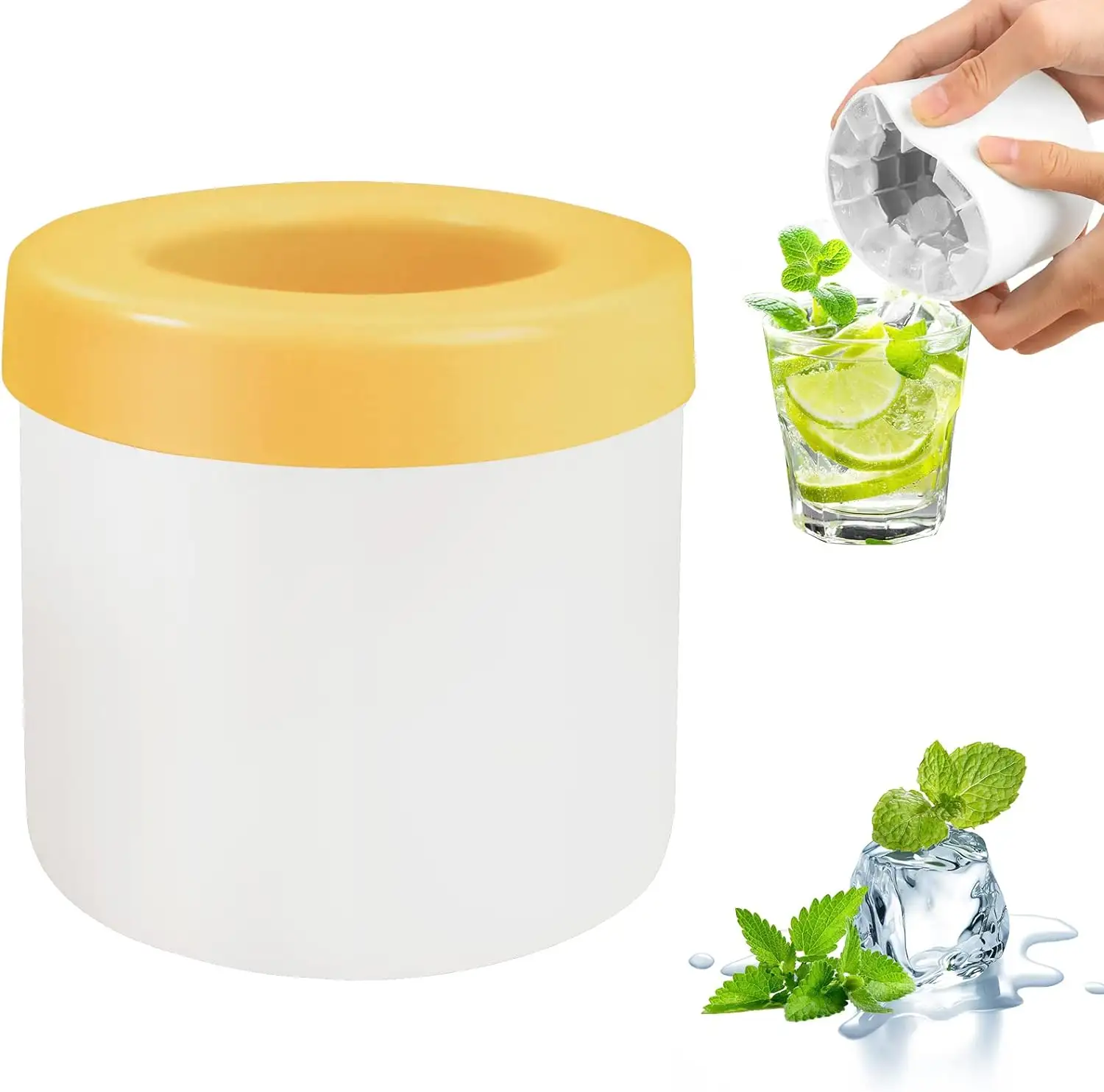 Kitchen Tool Ice Cube Molds Portable Silicone Ice Maker, Easy-Release Cube Tray 2 in 1 Silicone Ice Bucket with Lid