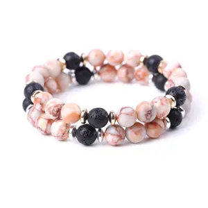 Metal Spacer Charm Matte Natural Turquoise Lava Stone Beads Beaded Bracelet Essential Oil Perfume Diffuse Jewelry For Women Men