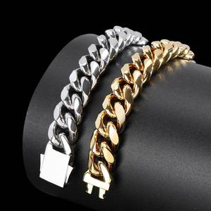 Vente en gros tendance Hip Hop glacé Fermoir Cz <span class=keywords><strong>gourmette</strong></span> Bracelet pour <span class=keywords><strong>homme</strong></span> en acier inoxydable plaqué <span class=keywords><strong>or</strong></span> 18 ct Bracelet à maillons cubains pour <span class=keywords><strong>homme</strong></span> Cadeau - Product Image 5