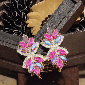 Boucles d'oreilles pendantes Barly Fashion en alliage, 4 couleurs, verre coloré, diamant taille princesse, motif fleur, bijoux pour femme, anniversaire - Product Image 2