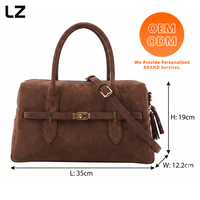 Sac à main en cuir suédé véritable LZ avec logo personnalisé, sac à bandoulière vintage en suédine souple pour femme, grand sac fourre-tout, marque privée