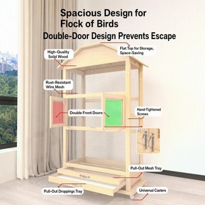 Cage à oiseaux XL en bois et métal pour l'extérieur, directement de l'usine, pour bulbules et parakeets, avec base mobile, cage d'élevage domestique - Product Image 3