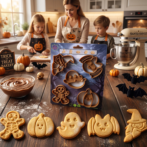 Emporte-pièces d'Halloween <span class=keywords><strong>en</strong></span> plastique moulé par injection, personnalisés, lot de 5, motifs de dessins animés, moule à biscuits, tampon à fondant pour la pâtisserie de fête - Product Image 2