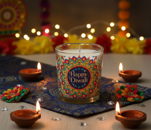 Happy Diwali Soy Wax <b>Scented</b> Classic Glass Jar <b>Candle</b> Eco-Friendly Festive Decorative Home <b>Christmas</b> Chinese New Year Ramadan - Product Image 2