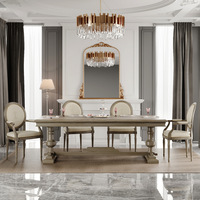 Table à manger en bois massif de style américain DISHI, blanc vieilli, design vintage et délavé, pour bureau, table de réunion