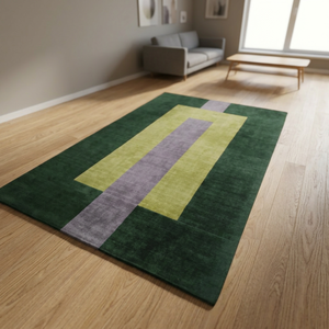 Modern Geometric Handloomed Area <b>Rug</b> Rectangle Green <b>Purple</b> Wool Non-Slip Living Room Medium Pile cotton Backing - Product Image 3