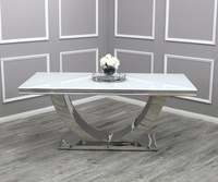 Karois — Table à manger de luxe moderne, meuble de maison, haut en marbre, pieds en acier inoxydable, plan en marbre