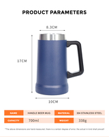 Mug à bière en acier inoxydable à double paroi à isolation sous vide, grande capacité portable de 700 ml, avec une grande poignée