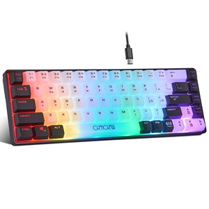 Tastiera da gioco OEM ODM Mini RGB 60, 68 tasti, piccola e compatta, USB cablata, retroilluminata con luci arcobaleno, bianca/nera - Product Image 1