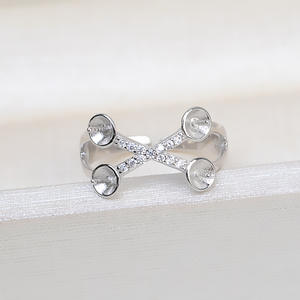 S925 Silver <b>Adjustable</b> Female Living <b>Ring</b> 4-Bead 5-6 Open DIY Pearl Accessory Holder 224 <b>Size</b> - Product Image 3