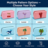 Handgemaakte kralen tas met strepen, rits, cosmeticaschuitje, 3D fruit icon, zaadkraal, op maat gemaakte groothandel, zomer strand portemonnee, lage minimale bestelhoeveelheid, OEM