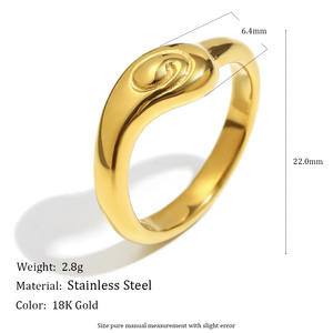 Nouvelle <span class=keywords><strong>bague</strong></span> de petit doigt en acier inoxydable doré, motif <span class=keywords><strong>camée</strong></span> exagéré, à vis, avec empreinte digitale, style luxe abordable - Product Image 2