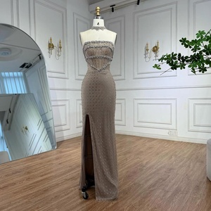 Vestido de noche sirena sin tirantes con cuentas Serene Hill LA73220, color nude, con mangas extraíbles y abertura lateral, para fiestas formales. - Product Image 6