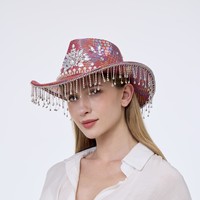 Chapeaux de fête personnalisés pour femmes, style bohème western, avec imprimé serpent arc-en-ciel, fleurs, perles et strass, pour festivals et événements.