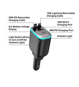 Agetunr A19 Xe Sạc 6 Trong 1 Có Thể Thu Vào Dây 65Cm 30W Type-C + 12W Sét Cáp LED Hiển Thị 18W Qc3.0 + 30W Pd Sạc Cổng - Product Image 6