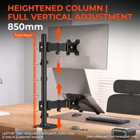 Support de moniteur vertical ergonomique double, réglable en hauteur, inclinable et pivotant, pour écrans de 14 à 32 pouces, 10 kg chacun, support de moniteur en gros