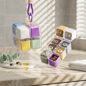 Boîte de rangement pour pilules portable en forme de cube avec compartiments colorés pour l'organisation quotidienne des médicaments - Product Image 6