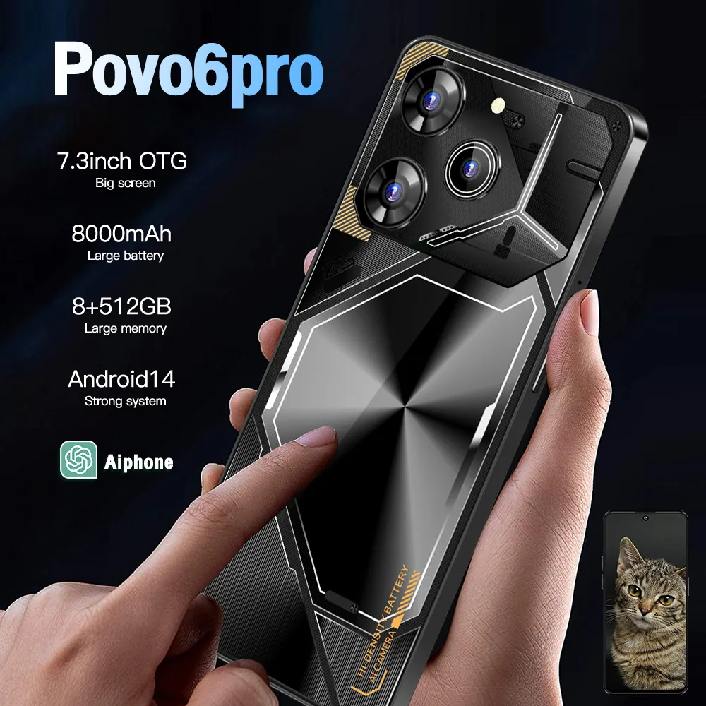 Tecno 새로운 스타일 povo6 프로 8G RAM + 512gb ROM 잠금 해제 스마트 폰 영국 미국 AU EU