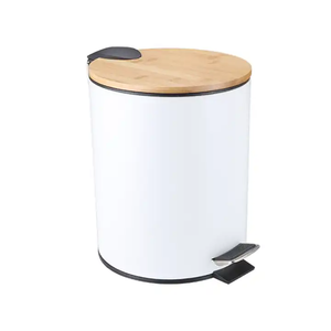 Stainless Steel floor stand trash garbage can dustbin kitchen rubbish bin with lid wood close