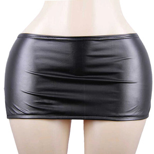 Jupe courte <span class=keywords><strong>en</strong></span> <span class=keywords><strong>cuir</strong></span> verni à fente haute élasticité <span class=keywords><strong>en</strong></span> polyester pour femme, lingerie sexy - Product Image 2