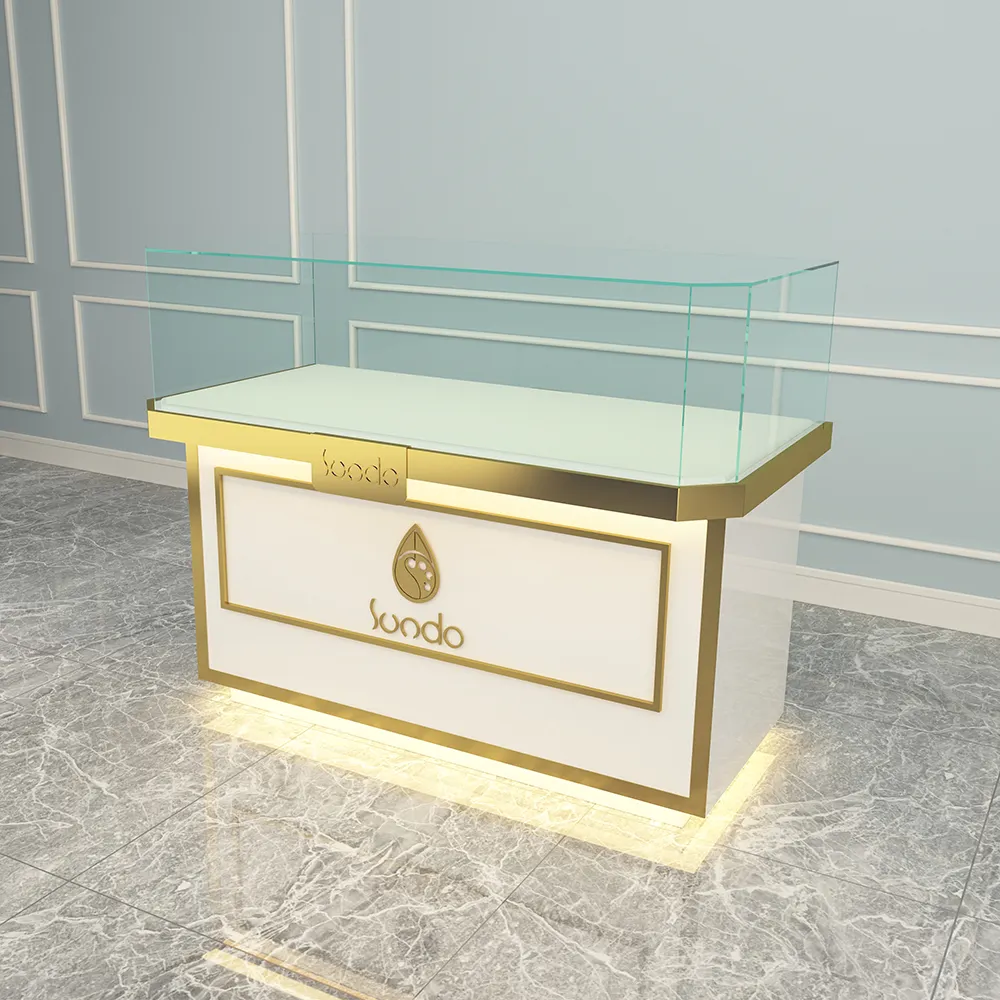 Bijouterie de luxe centre commercial kiosque vitrine collier design comptoir en verre de jade pour ensemble de bijoux présentoir